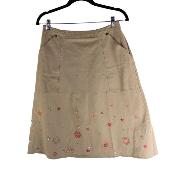 J. Jill Womens Floral Embroidered Khaki Skirt A Line Pockets Size 6P - Picture 1 of 6